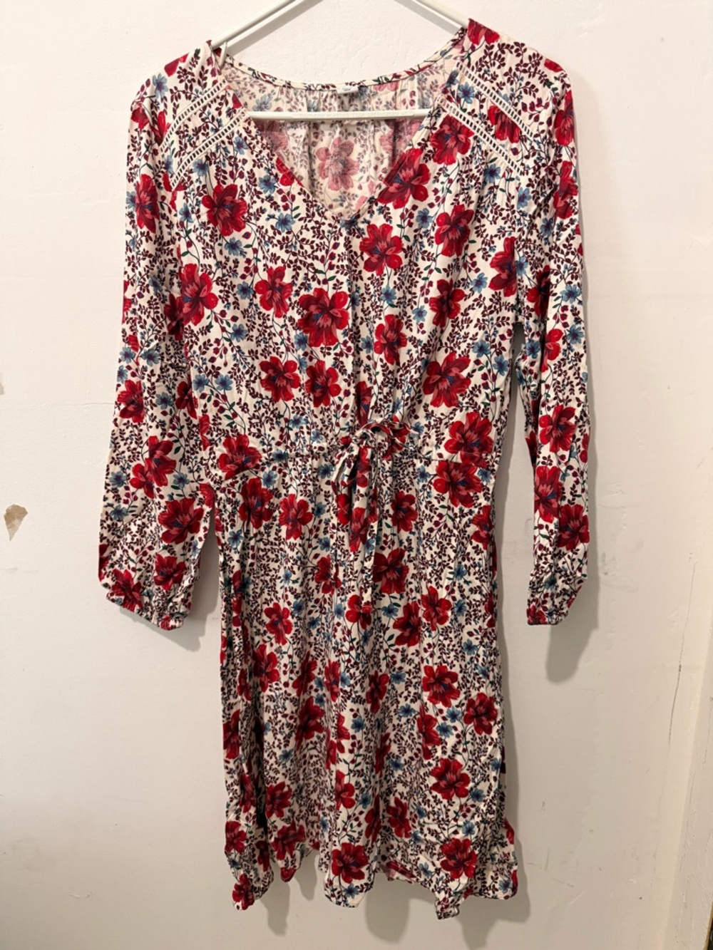 Old Navy White Dress with Red Floral Print